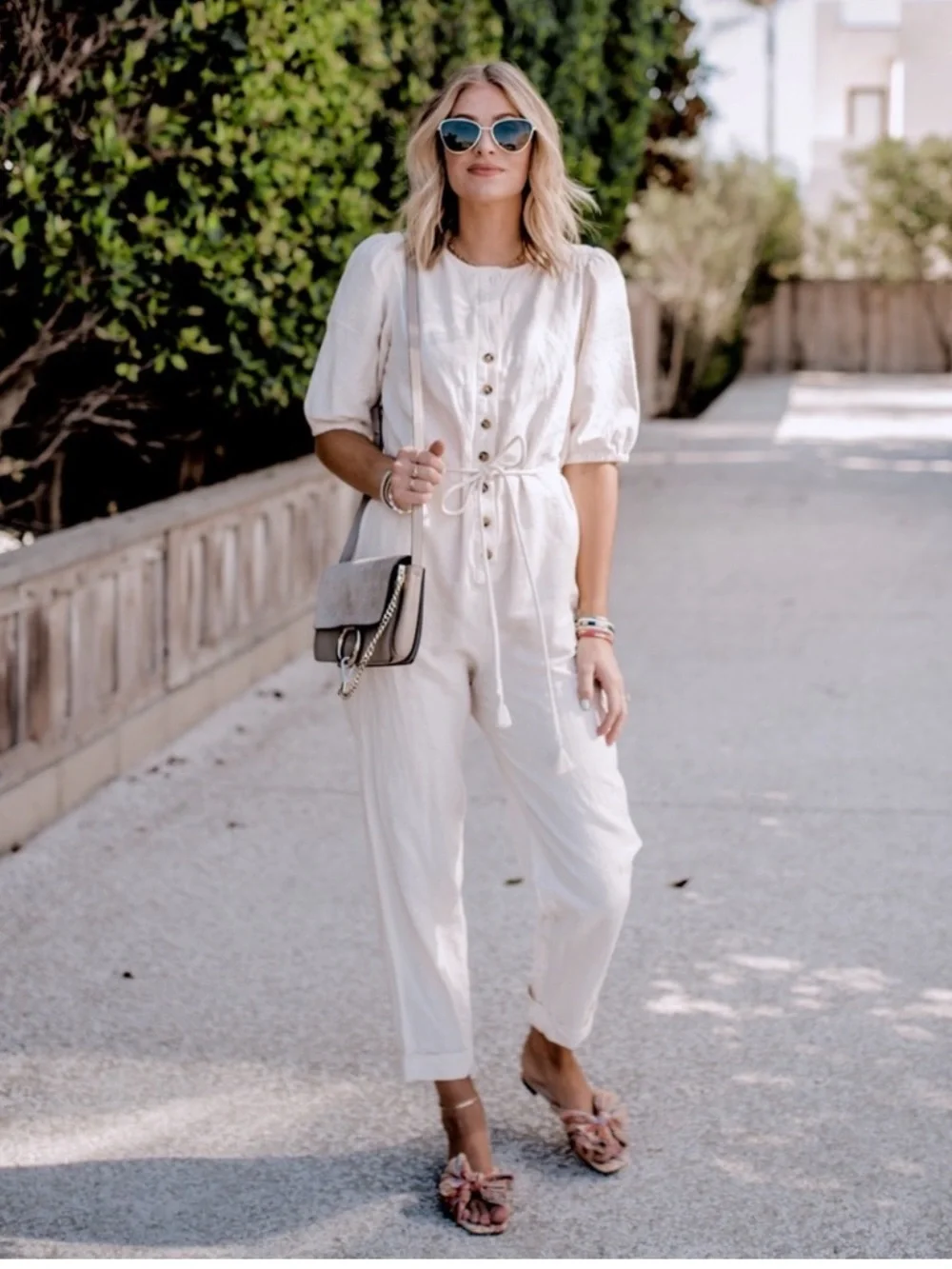 Madewell Women's Linen Blend Jumpsuit Puff-Sleeve Tassel-Tie Ivory Sz Medium NWT - Picture 6 of 8